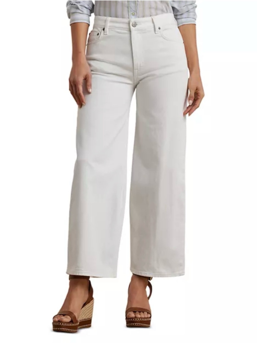 Lauren Ralph Lauren High Rise Wide Leg White Wash Denim Jeans 14